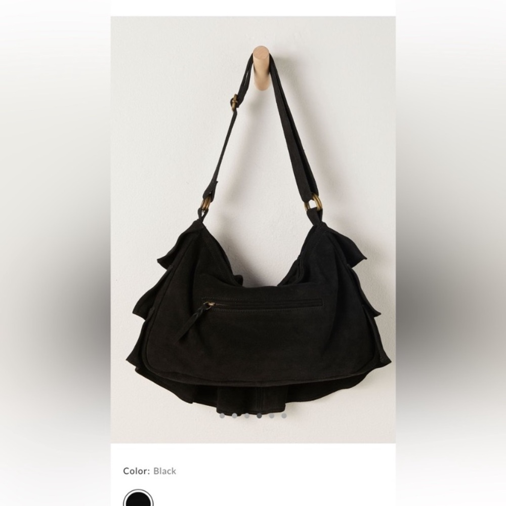 FREE PEOPLE RAE RUFFLE 100% SUEDE LEATHER BAG NWT